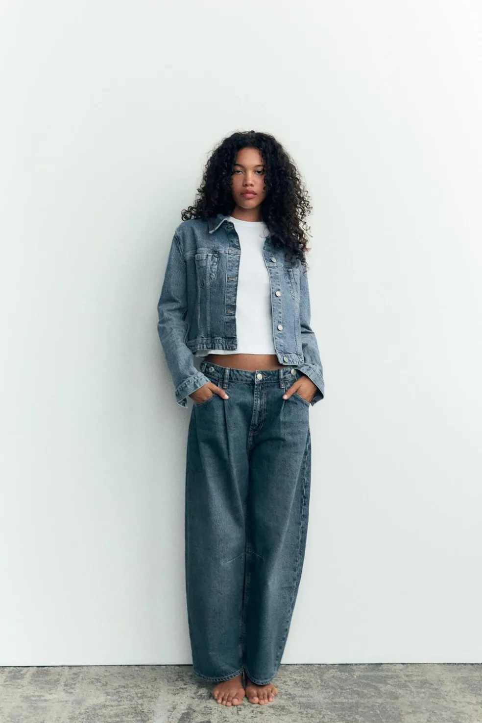 ZARA Jeans^JEANS TRF BALLOON CROPPED CINTURA MÉDIA Azul-marinho