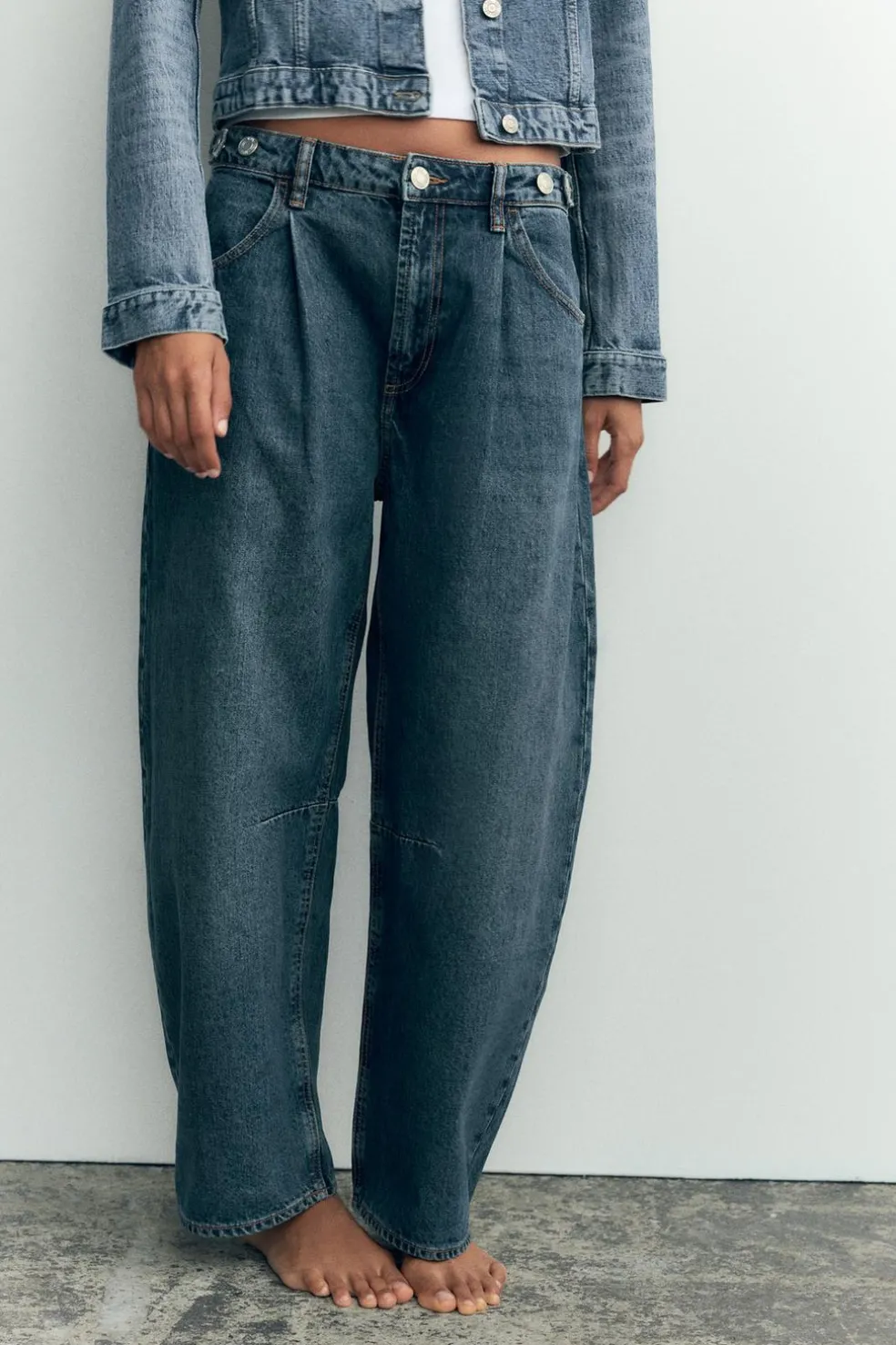 ZARA Jeans^JEANS TRF BALLOON CROPPED CINTURA MÉDIA Azul-marinho