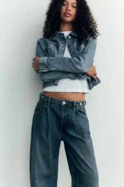 ZARA Jeans^JEANS TRF BALLOON CROPPED CINTURA MÉDIA Azul-marinho