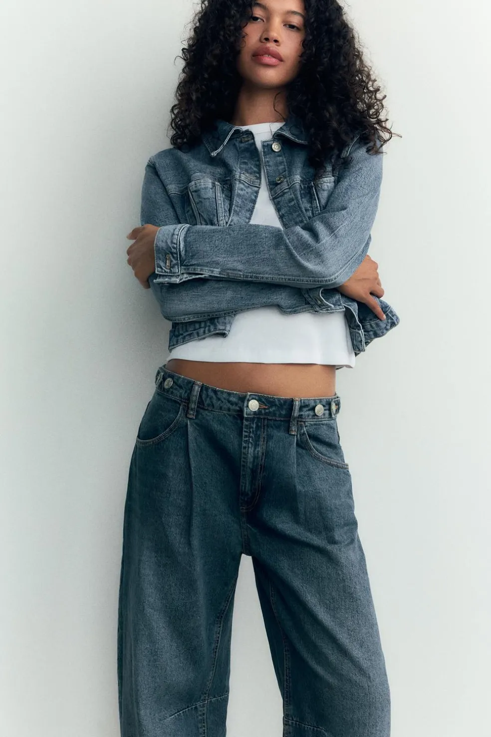 ZARA Jeans^JEANS TRF BALLOON CROPPED CINTURA MÉDIA Azul-marinho