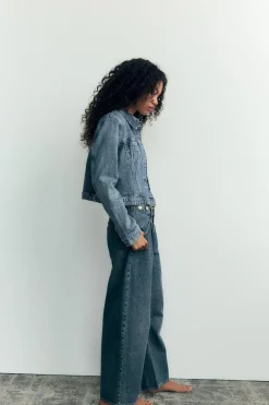ZARA Jeans^JEANS TRF BALLOON CROPPED CINTURA MÉDIA Azul-marinho