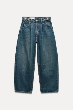 ZARA Jeans^JEANS TRF BALLOON CROPPED CINTURA MÉDIA Azul-marinho