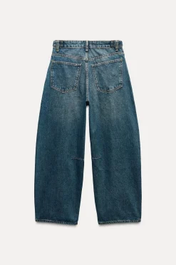 ZARA Jeans^JEANS TRF BALLOON CROPPED CINTURA MÉDIA Azul-marinho