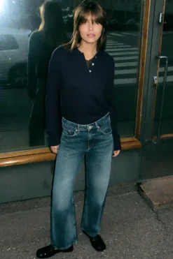 ZARA Jeans^JEANS TRF BALLOON CURVED LEG CINTURA MÉDIA Azul