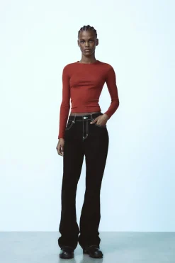 ZARA Jeans^JEANS TRF BALLOON FLOCK Preto