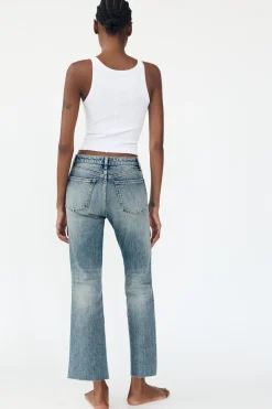 ZARA Jeans^JEANS TRF CROPPED BOCA DE SINO CINTURA SUBIDA Azul