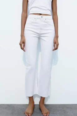 ZARA Jeans^JEANS TRF CROPPED BOCA DE SINO CINTURA SUBIDA Branco
