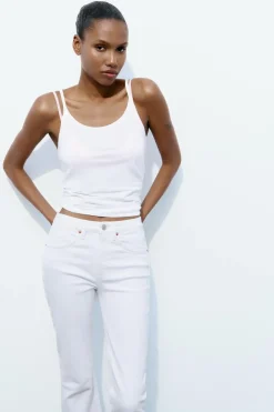 ZARA Jeans^JEANS TRF CROPPED BOCA DE SINO CINTURA SUBIDA Branco