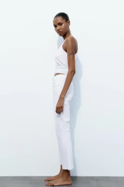 ZARA Jeans^JEANS TRF CROPPED BOCA DE SINO CINTURA SUBIDA Branco
