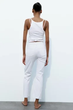 ZARA Jeans^JEANS TRF CROPPED BOCA DE SINO CINTURA SUBIDA Branco