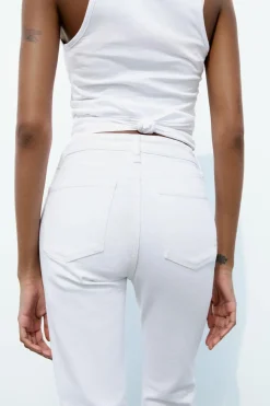 ZARA Jeans^JEANS TRF CROPPED BOCA DE SINO CINTURA SUBIDA Branco
