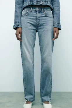 ZARA Jeans^JEANS TRF DIREITAS DE CINTURA MÉDIA Azul