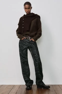 ZARA Jeans^JEANS TRF ESTAMPADO ANIMAL FLOCADO CINTURA MÉDIA Azulão