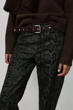 ZARA Jeans^JEANS TRF ESTAMPADO ANIMAL FLOCADO CINTURA MÉDIA Azulão