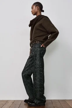 ZARA Jeans^JEANS TRF ESTAMPADO ANIMAL FLOCADO CINTURA MÉDIA Azulão