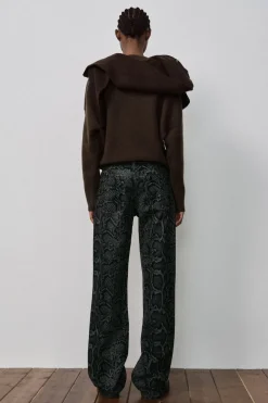 ZARA Jeans^JEANS TRF ESTAMPADO ANIMAL FLOCADO CINTURA MÉDIA Azulão