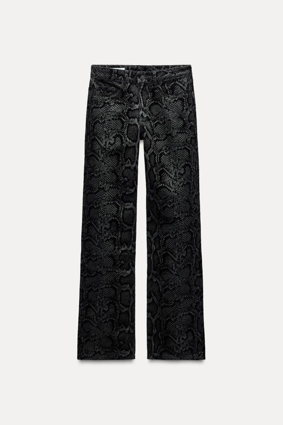 ZARA Jeans^JEANS TRF ESTAMPADO ANIMAL FLOCADO CINTURA MÉDIA Azulão