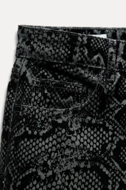 ZARA Jeans^JEANS TRF ESTAMPADO ANIMAL FLOCADO CINTURA MÉDIA Azulão