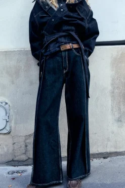 ZARA Jeans^JEANS TRF FULL LENGTH CINTURA MÉDIA Azul-marinho