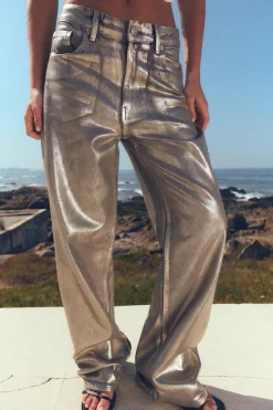 ZARA Jeans^JEANS TRF LOOSE FOIL CINTURA MÉDIA Prata