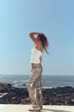 ZARA Jeans^JEANS TRF LOOSE FOIL CINTURA MÉDIA Prata