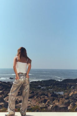 ZARA Jeans^JEANS TRF LOOSE FOIL CINTURA MÉDIA Prata