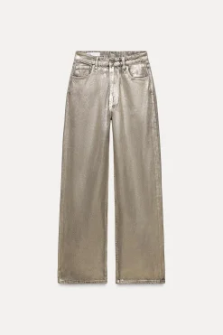 ZARA Jeans^JEANS TRF LOOSE FOIL CINTURA MÉDIA Prata