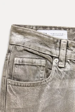 ZARA Jeans^JEANS TRF LOOSE FOIL CINTURA MÉDIA Prata