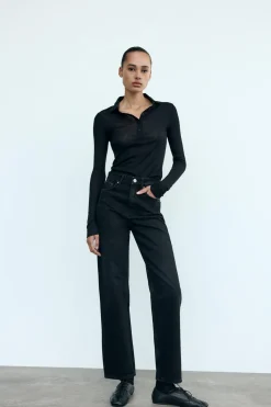 ZARA Jeans^JEANS TRF MOM FIT CINTURA SUBIDA Preto
