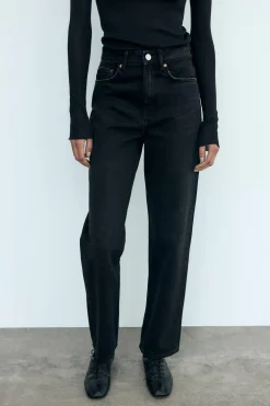 ZARA Jeans^JEANS TRF MOM FIT CINTURA SUBIDA Preto