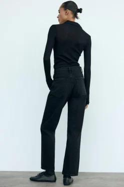 ZARA Jeans^JEANS TRF MOM FIT CINTURA SUBIDA Preto