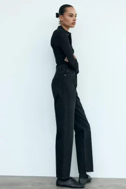 ZARA Jeans^JEANS TRF MOM FIT CINTURA SUBIDA Preto
