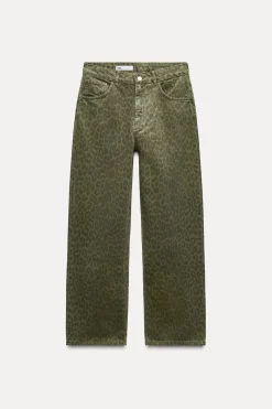 ZARA Jeans^JEANS TRF OVERSIZE ESTAMPADO ANIMAL CINTURA SUBIDA Caqui