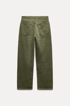 ZARA Jeans^JEANS TRF OVERSIZE ESTAMPADO ANIMAL CINTURA SUBIDA Caqui