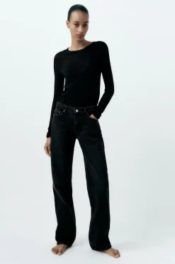 ZARA Jeans^JEANS TRF RECTOS CINTURA BAIXA Preto