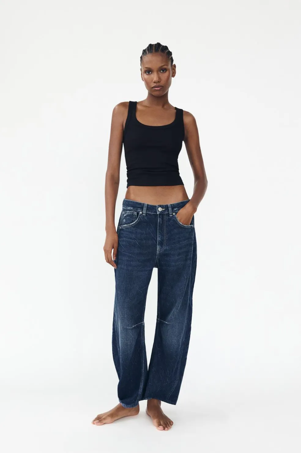 ZARA Jeans^JEANS TRF RELAXED BALLOON CINTURA MÉDIA Azul-marinho