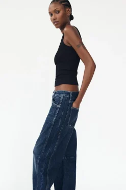 ZARA Jeans^JEANS TRF RELAXED BALLOON CINTURA MÉDIA Azul-marinho