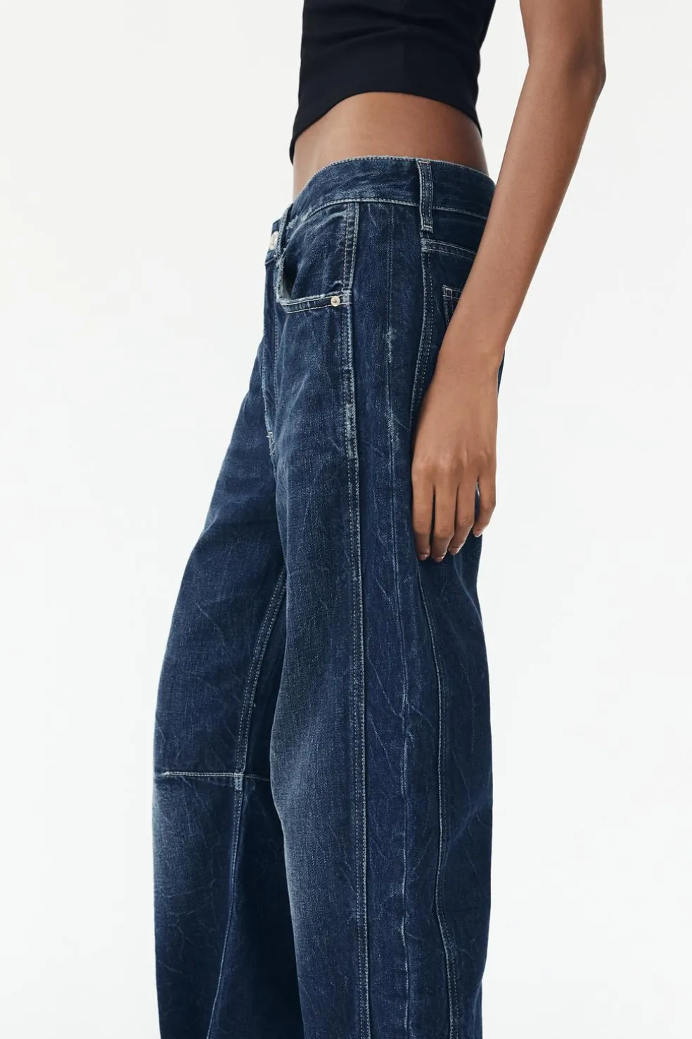 ZARA Jeans^JEANS TRF RELAXED BALLOON CINTURA MÉDIA Azul-marinho