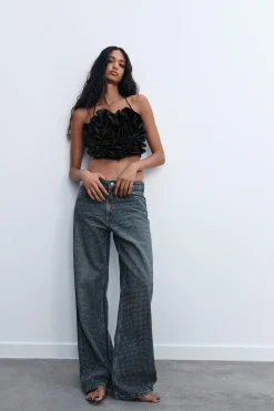 ZARA Jeans^JEANS TRF RELAXED BRILHO CINTURA MÉDIA Azul-marinho