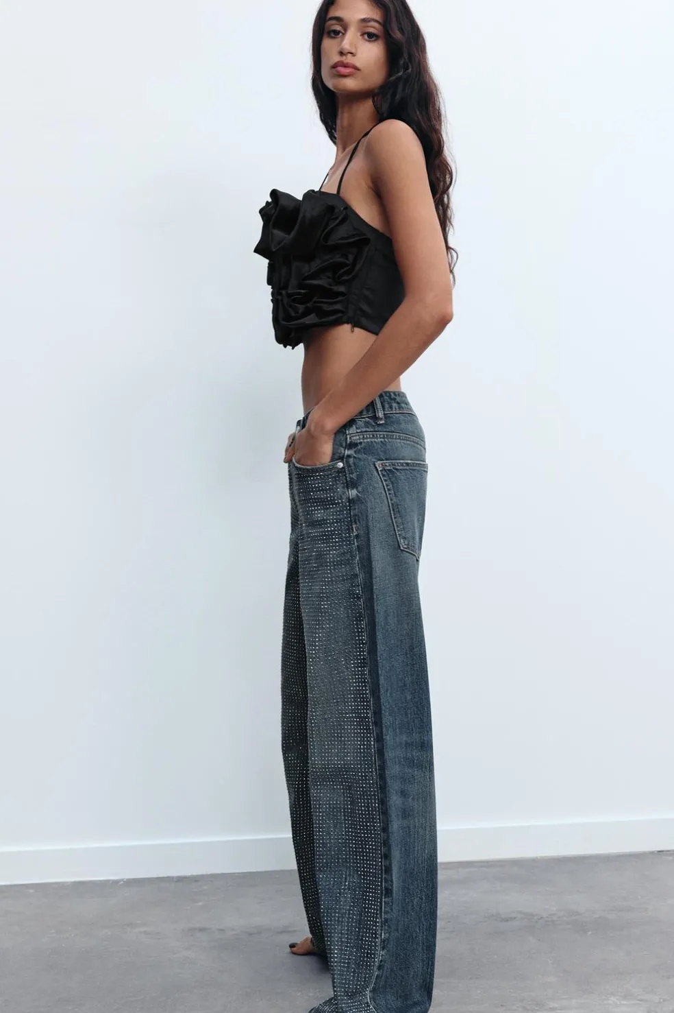 ZARA Jeans^JEANS TRF RELAXED BRILHO CINTURA MÉDIA Azul-marinho