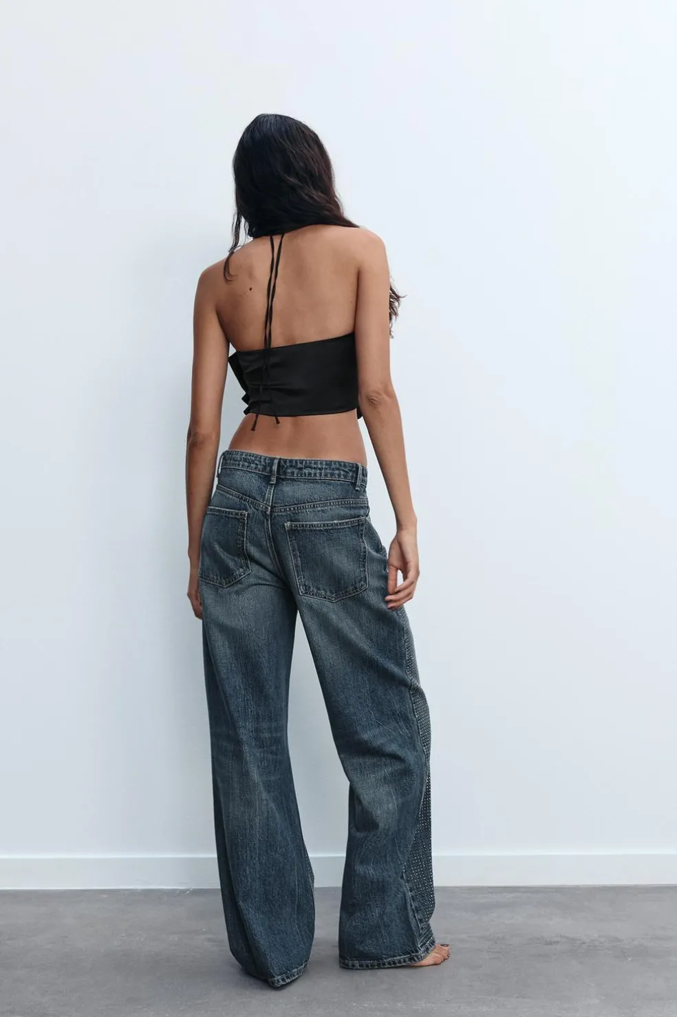 ZARA Jeans^JEANS TRF RELAXED BRILHO CINTURA MÉDIA Azul-marinho