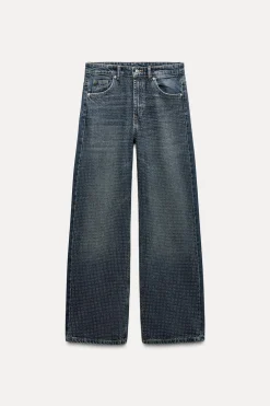 ZARA Jeans^JEANS TRF RELAXED BRILHO CINTURA MÉDIA Azul-marinho