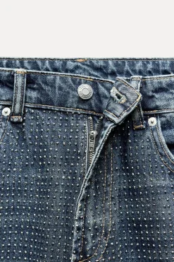 ZARA Jeans^JEANS TRF RELAXED BRILHO CINTURA MÉDIA Azul-marinho