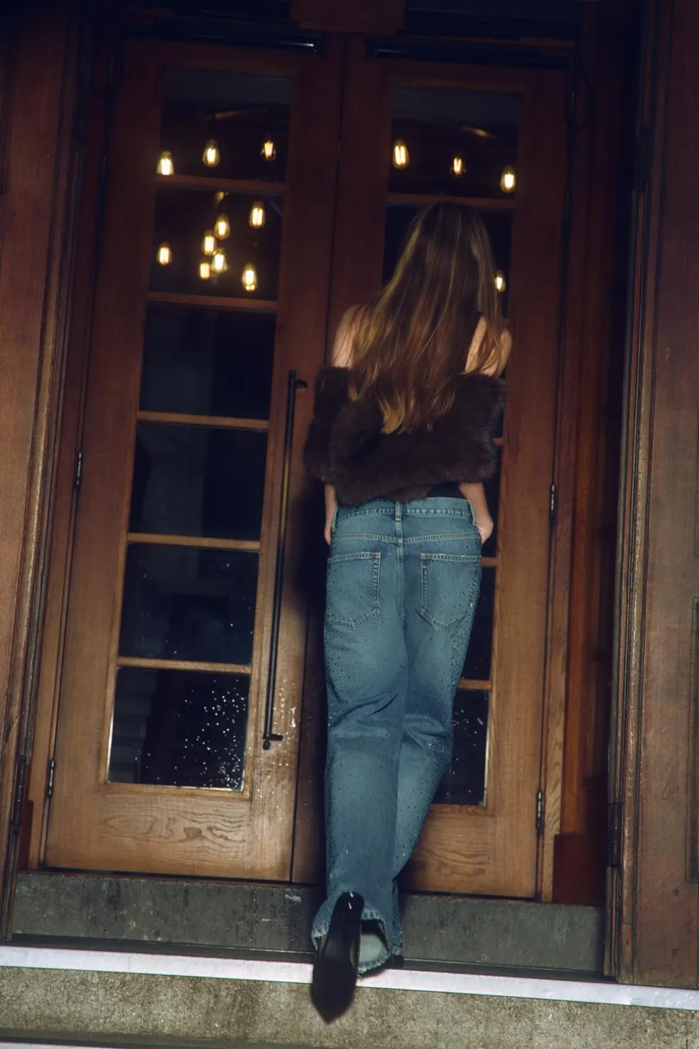 ZARA Jeans^JEANS TRF RELAXED BRILHO CINTURA MÉDIA Azul-marinho