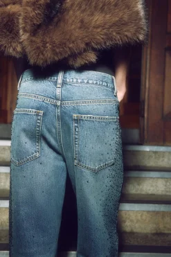 ZARA Jeans^JEANS TRF RELAXED BRILHO CINTURA MÉDIA Azul-marinho