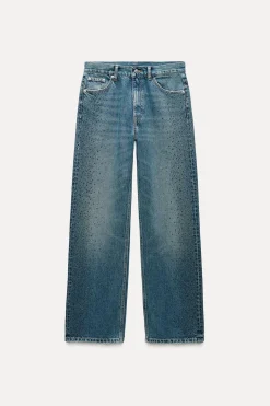 ZARA Jeans^JEANS TRF RELAXED BRILHO CINTURA MÉDIA Azul-marinho