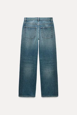 ZARA Jeans^JEANS TRF RELAXED BRILHO CINTURA MÉDIA Azul-marinho