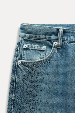 ZARA Jeans^JEANS TRF RELAXED BRILHO CINTURA MÉDIA Azul-marinho