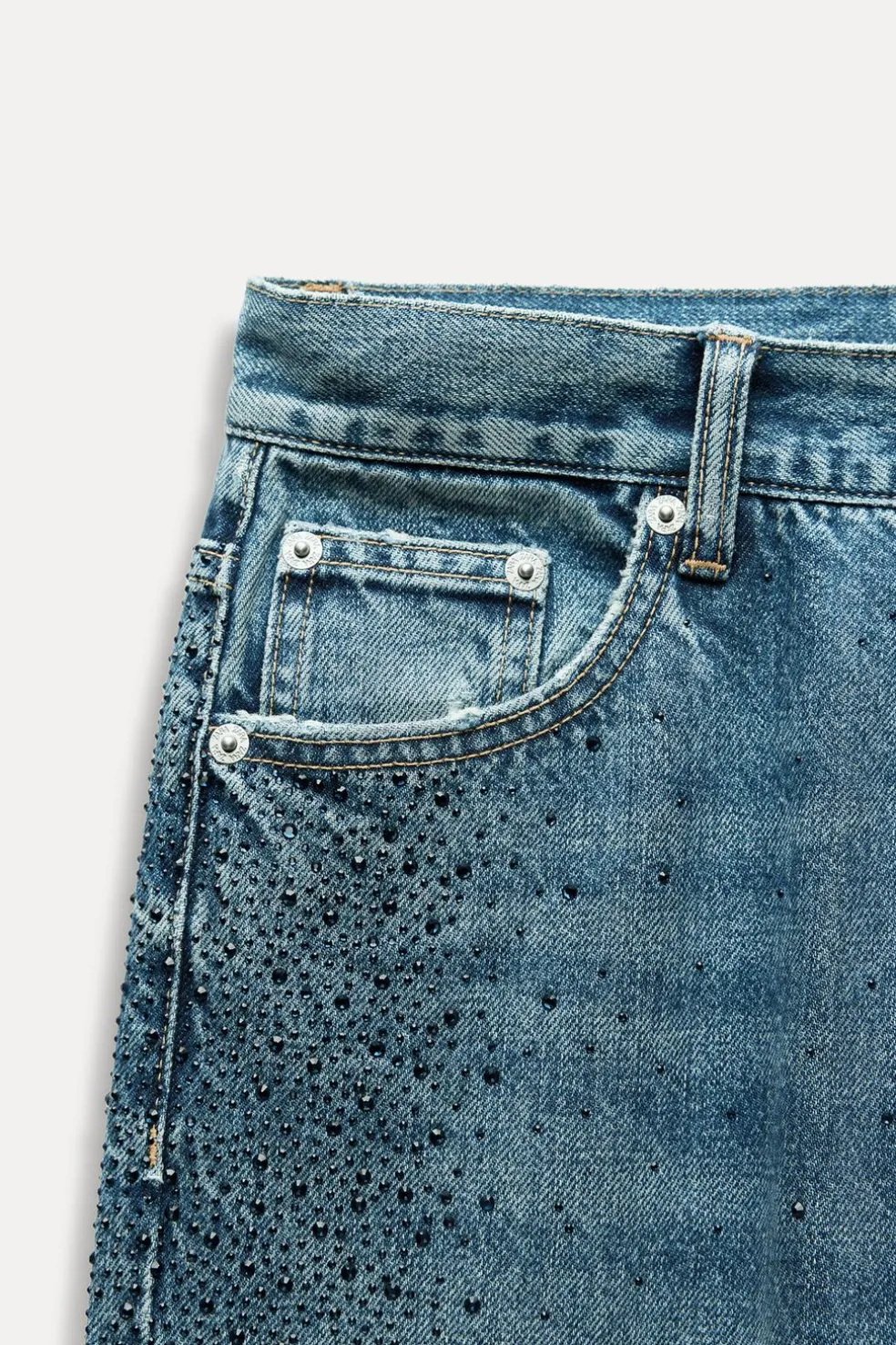 ZARA Jeans^JEANS TRF RELAXED BRILHO CINTURA MÉDIA Azul-marinho