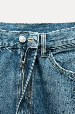 ZARA Jeans^JEANS TRF RELAXED BRILHO CINTURA MÉDIA Azul-marinho